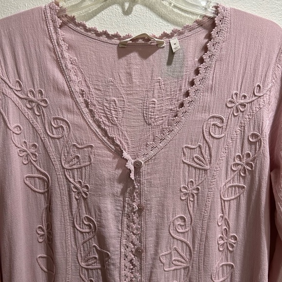 SOFT SURROUNDINGS Genevieve pink lilac asymmetrical hem dress lace crochet MED - Picture 8 of 12